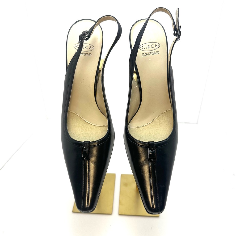 Circa Joan & David Black Leather Slingback Pointed Toe Pumps Heels Size 9M